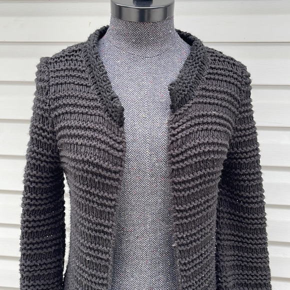 Cotton Emporium Black Chunky Knit Open Front Cardigan Size Small - Picture 3 of 5